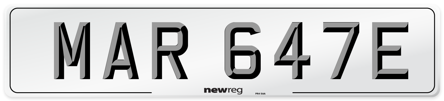 MAR 647E Number Plate from New Reg